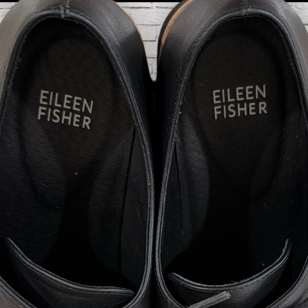 Like New Eileen Fisher Eddy Derby Black Leather Wedge Loafer Oxfords - Size 9 - Picture 5 of 7